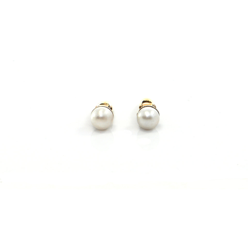 Vintage Birks Japanese Cultured Pearl Stud Cufflinks in 14k Yellow Gold + Montreal Estate Jewelers