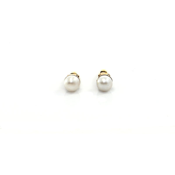 Vintage Birks Japanese Cultured Pearl Stud Cufflinks in 14k Yellow Gold + Montreal Estate Jewelers