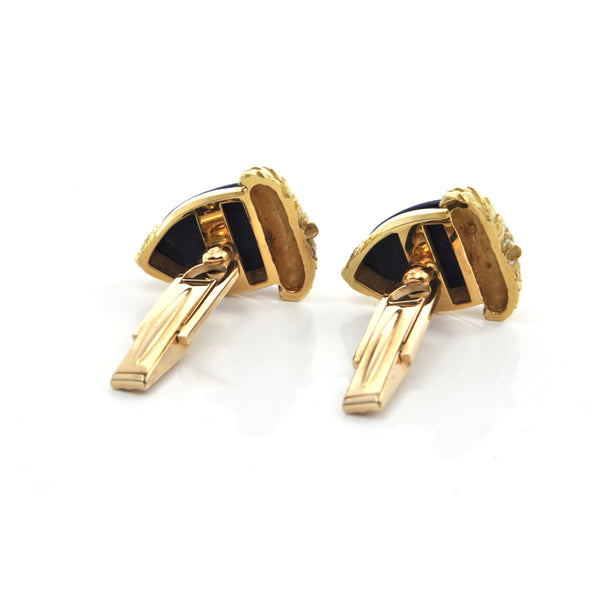 Vintage 14K Yellow Gold Lapis Lazuli Acorn Cufflinks + Montreal Estate Jewelers