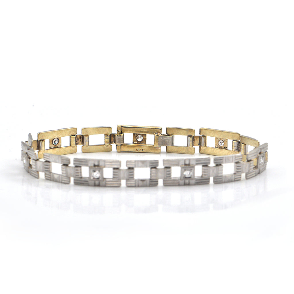 Art Deco 0.35CT Diamond and 14K White and Yellow Gold Bracelet + Montreal Estate Jewelers