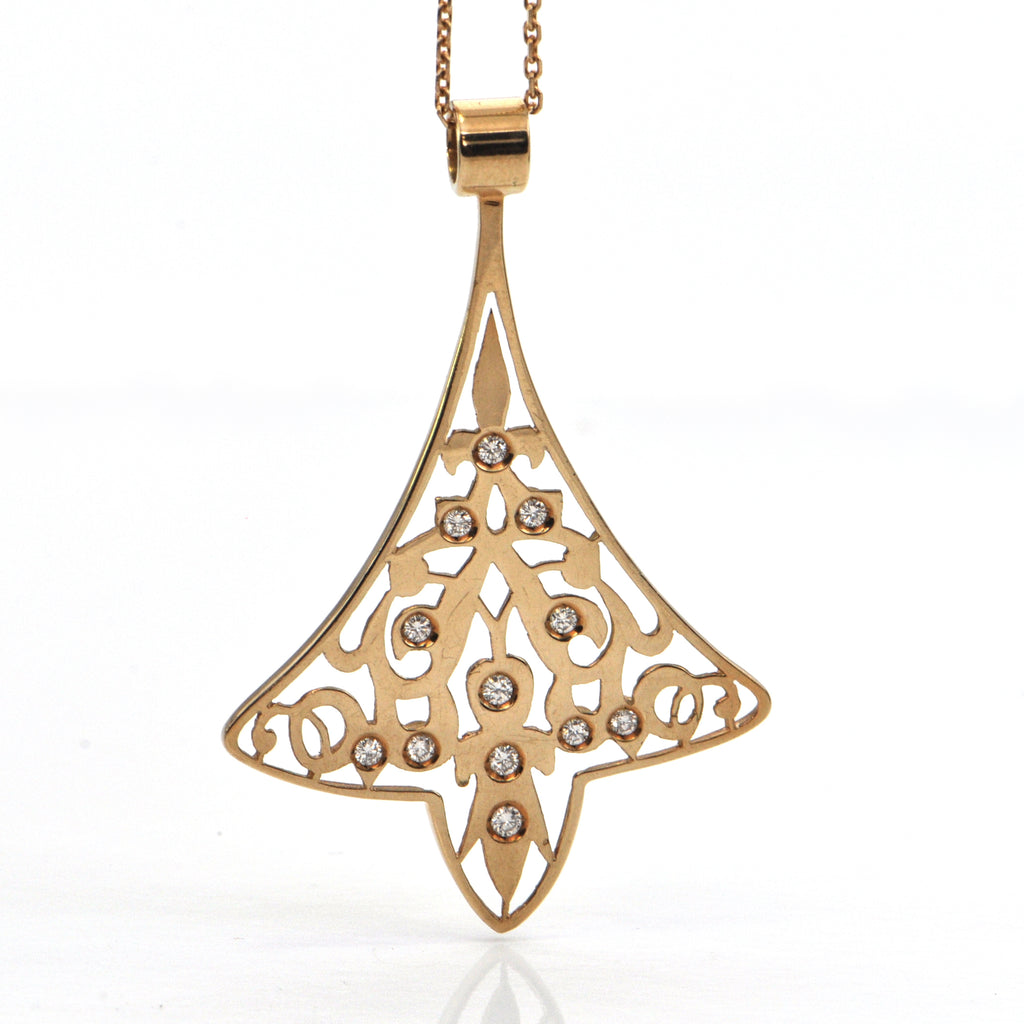 Bell Inspired 18K Yellow Gold and Diamond Pendant C. 1940 + Montreal Estate Jewelers
