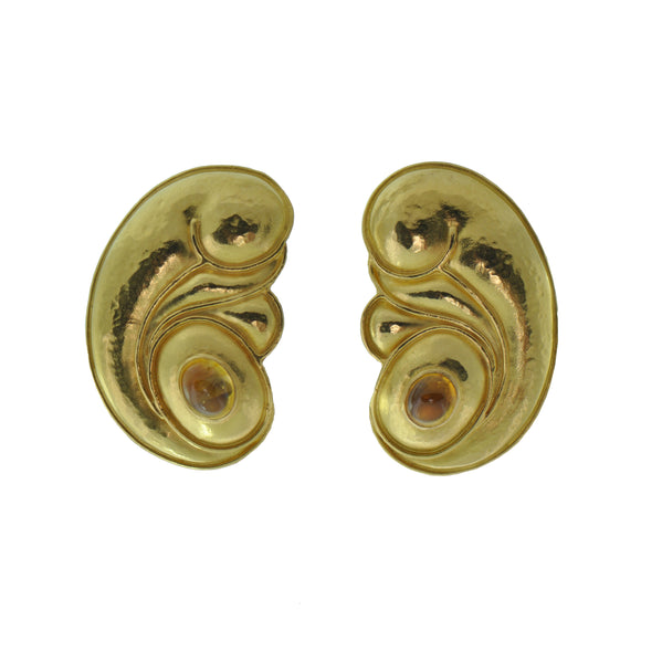 Mid century, Abstract Yellow Sapphire 22K Yellow Gold Clip-On Earrings, circa 1960 + Montreal Estate Jewelers
