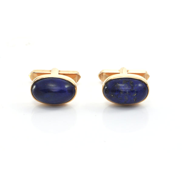 Vintage 18K Yellow Gold and Blue Lapis Lazuli Cufflinks + Montreal Estate Jewelers
