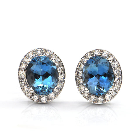 Double Blue Aquamarine & Diamond Stud Earrings + Montreal Estate Jewelers