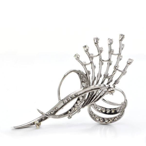 Diamond Spray Brooch in 18k White Gold + Montreal Estate Jewelers