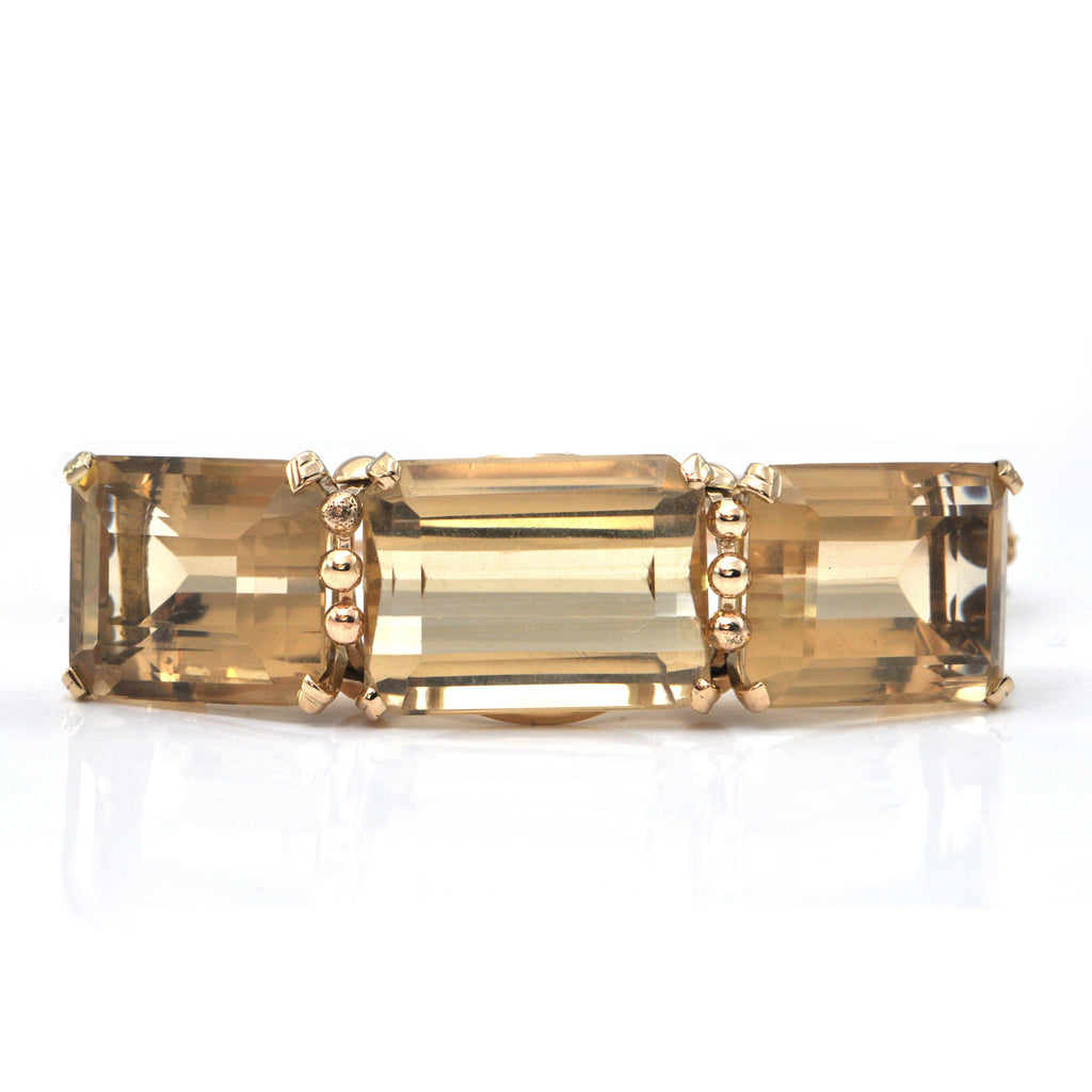 1950's 14K Yellow Gold and 76CT Citrine Hinge Bangle Bracelet + Montreal Estate Jewelers