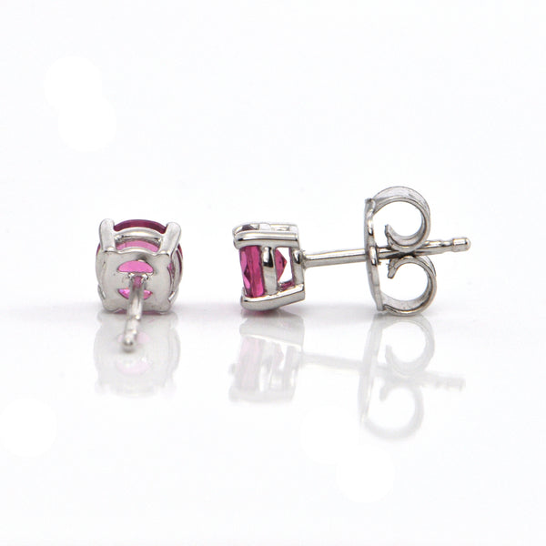 1.00 CT Pink Tourmaline and 18K White Gold Stud Earrings + Montreal Estate Jewelers