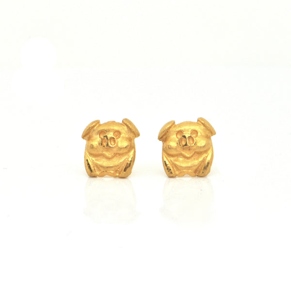 Vintage 18K Yellow Gold Pig Stud Earrings + Montreal Estate Jewelers