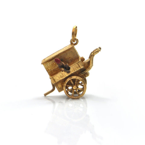 English 9K Yellow Gold Music Cart With Movable Monkey Charm 1957 + Montreal Estate Jewelers