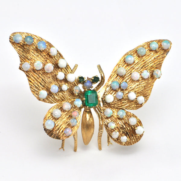Emerald and Opal Gold Butterfly Trembler c.1940-1950 - Montreal Estate Jewellers