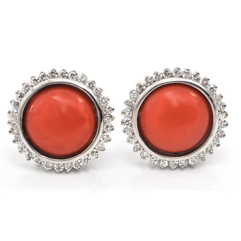 1.8CT Diamond and Red Coral Ear Clips  C.1970-1980 + Montreal Estate Jewelers