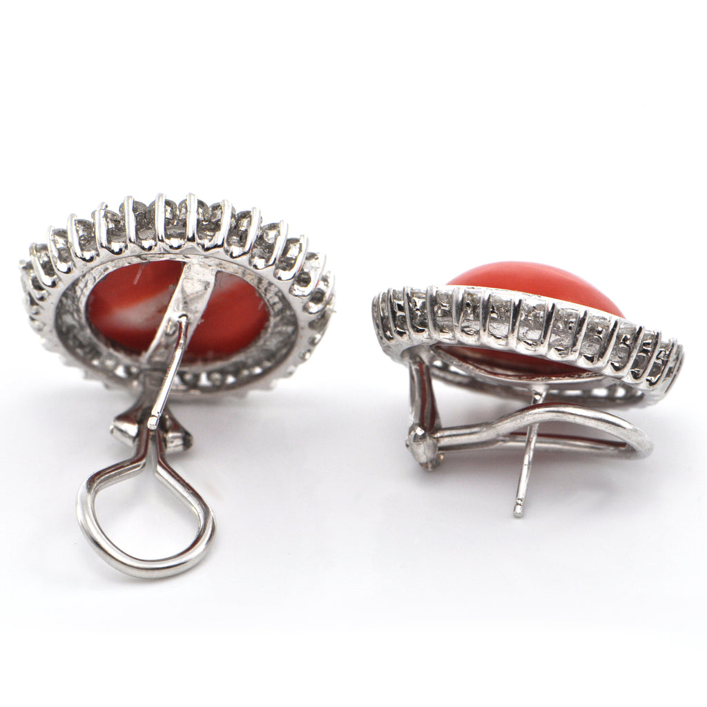 1.8CT Diamond and Red Coral Ear Clips  C.1970-1980 + Montreal Estate Jewelers