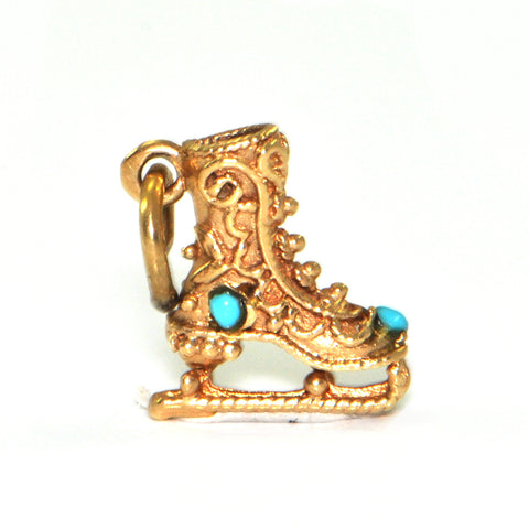 Vintage 14K gold Ice Skate charm with Turquoise accents + Estate Jewelers