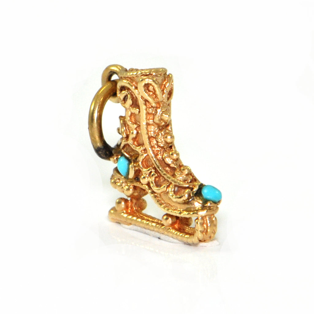 Vintage 14K gold Ice Skate charm with Turquoise accents + Estate Jewelers