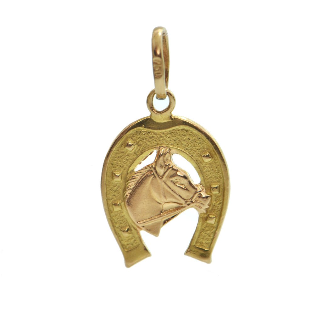 Vintage Italian 18K Yellow and Rose Gold Horse and Horseshoe Charm + Montreal Estate Jewelers
