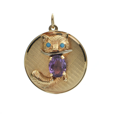 Vintage Amethyst 14K Yellow Gold Cat Charm + Montreal Estate Jewelers