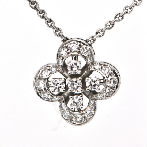 18K White Gold Diamond Quatrefoil Pendant Necklace