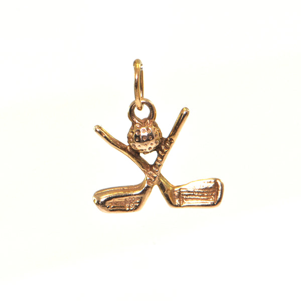 Vintage 14K Yellow Gold Golf Ball and Clubs Charm + Montreal Estate Jewelers