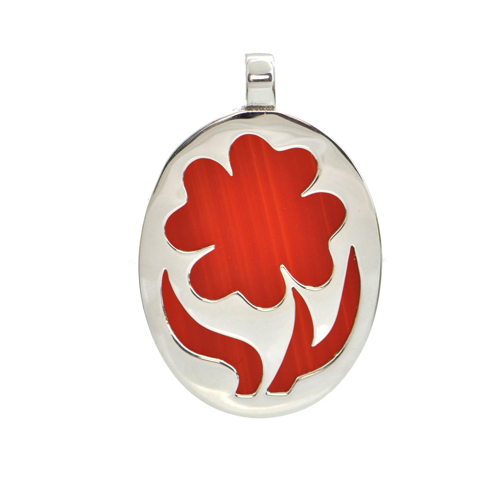 Israeli Carnelian and Sterling Silver Flower Pendant C.1960 + Montreal Estate Jewelers