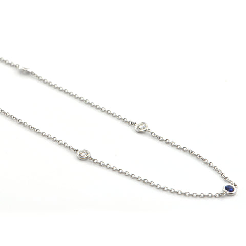 Daisy Exclusive 18K White Gold 1.0CT Diamond and 0.65CT Sapphire Station Necklace + Montreal Estate Jewelers
