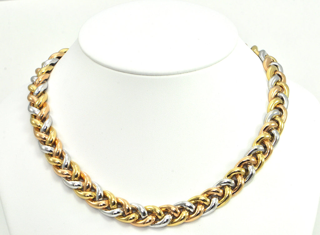 Irish Three tone 18k vintage Linked Collar Necklace, Montreal estate jewellers