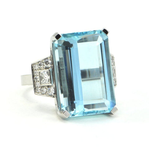 16.5 CT Aquamarine and 0.64 CT Diamond Ring in Platinum - montreal jewellery designs