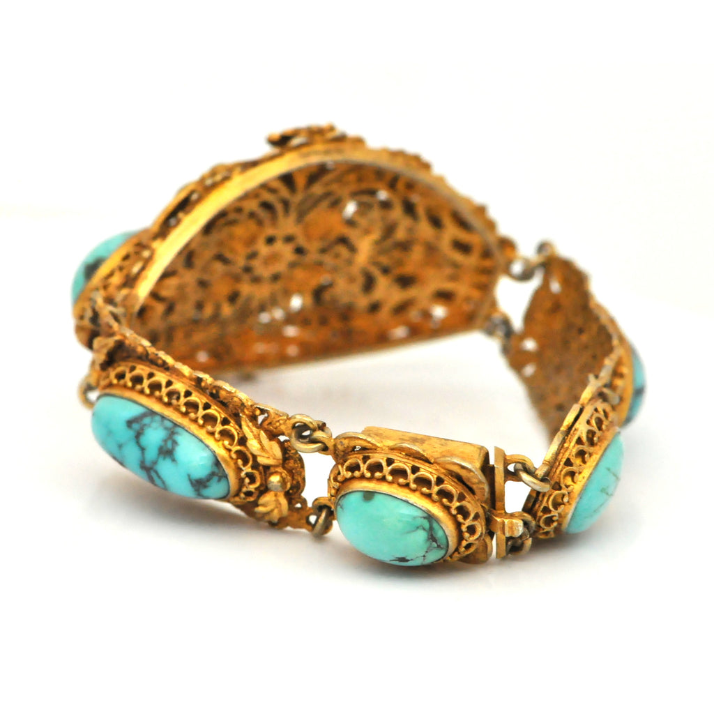 Antique French Vermeil Turquoise Bracelet + Montreal Estate Jewelers