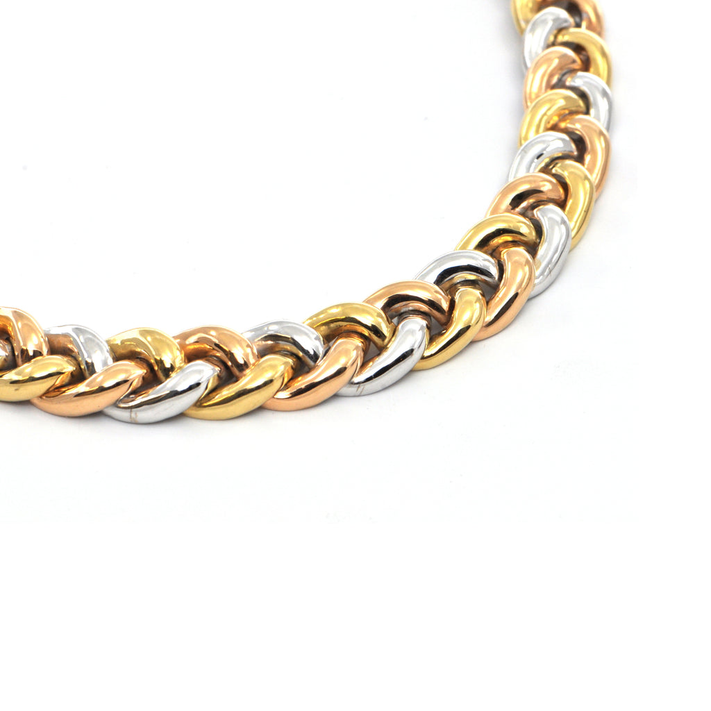 Irish Three tone 18k vintage Linked Collar Necklace, Montreal estate jewellers