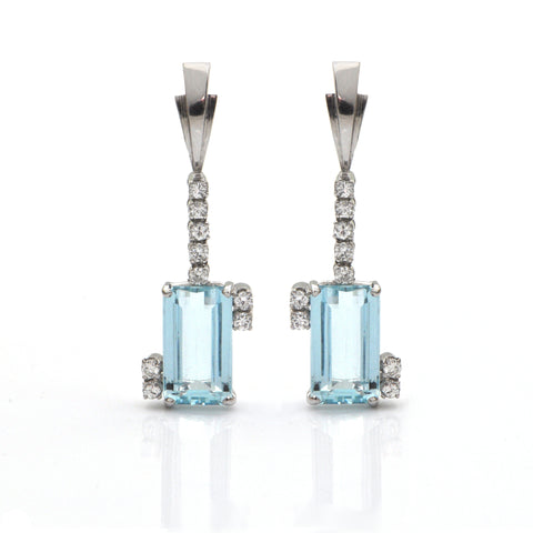 9.5 CT Aquamarine and 0.36 CT Diamond 18K White Gold Earrings + Montreal Estate Jewelers