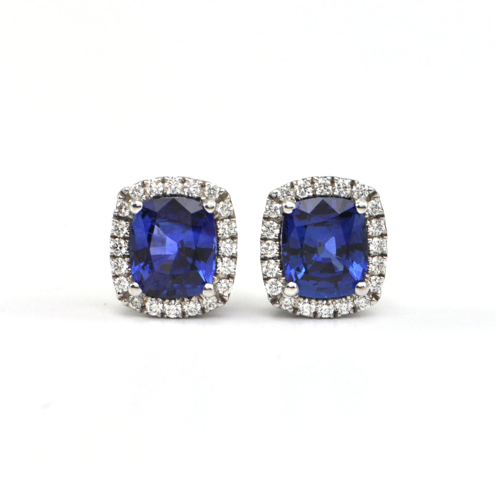 4.30 ct Ceylon Blue Sapphire and 0.25 ct diamond earrings - montreal jewellery design