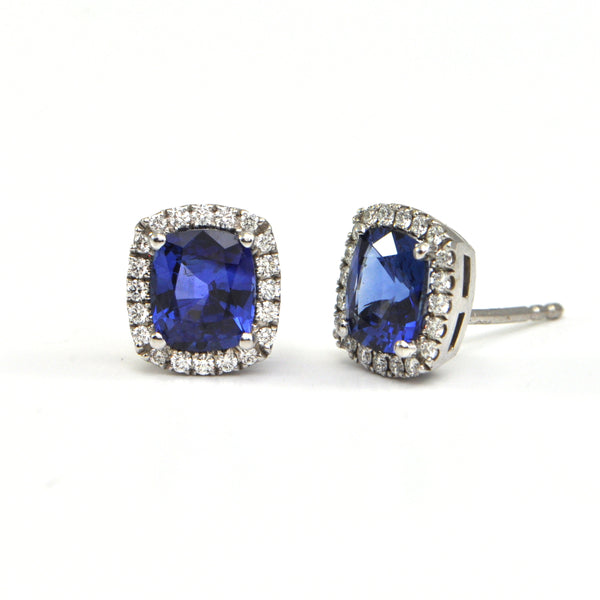 4.30 ct Ceylon Blue Sapphire and 0.25 ct diamond earrings - montreal jewellery design