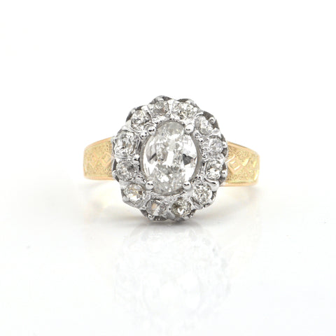 1.75cts Antique Oval old mine cut diamond ring Circa 1880 - GIA certified , Montreal estate jewellers