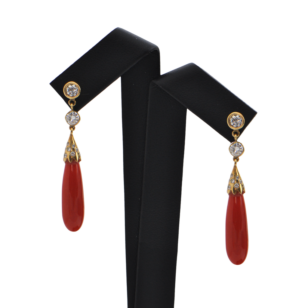 Daisy Exclusive Coral and Diamond Drop Earrings + MontreAL