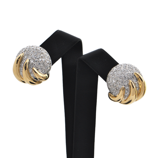 Estate Round High Domed Two-Toned Diamond Earrings + Montreal Estate Jewelers
