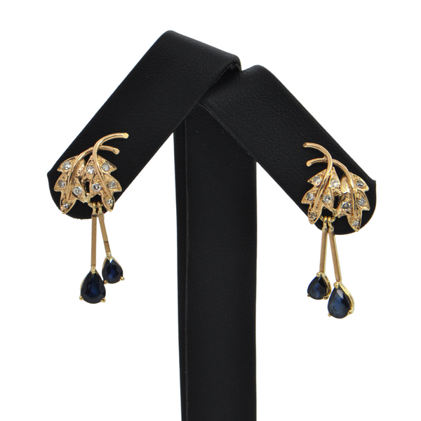 Vintage 18K Gold Diamond and Sapphire Drop Earrings + Montreal Estate Jewelers