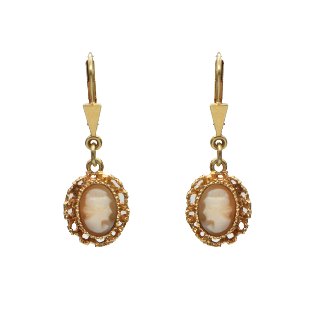 Vintage Cameo 14K Gold Drop Earrings + Montreal Estate Jewelers