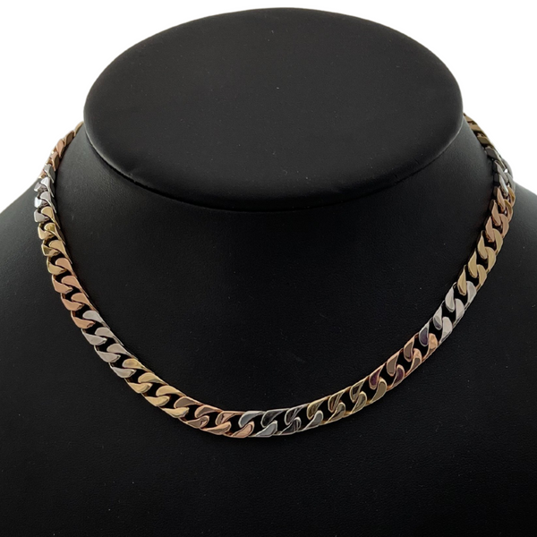 Vintage Solid 18k Three-Tone Curb Link Necklace + Montreal Estate Jewelers