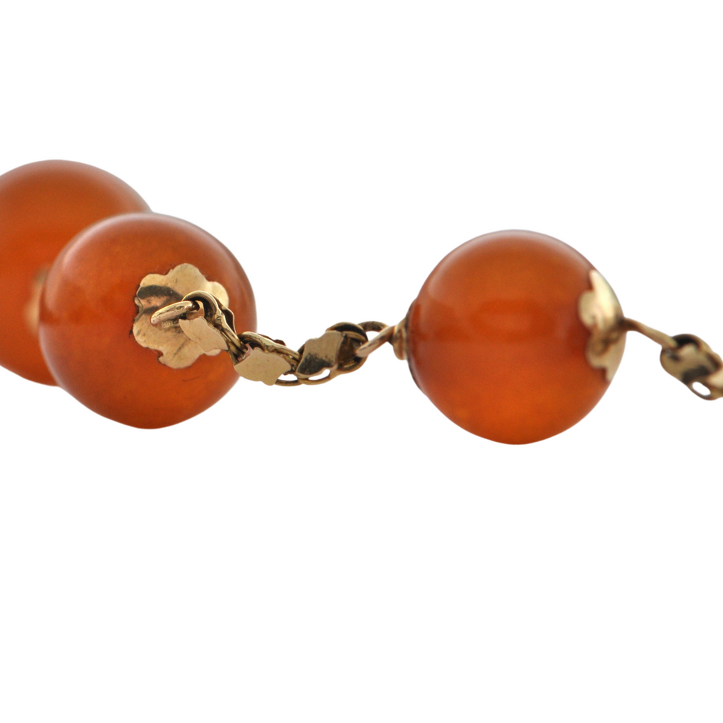Vintage Amber Bead 18k yellow gold necklace + Montreal Estate Jewelers