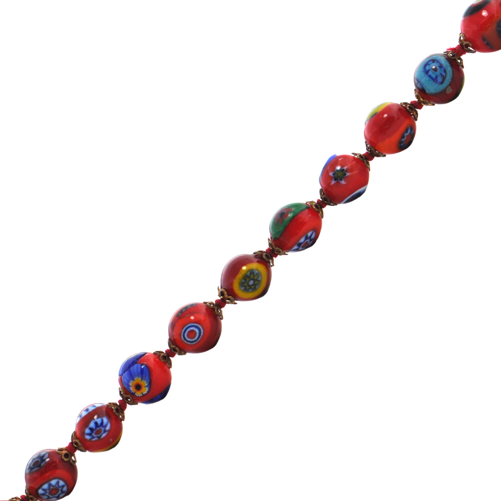 Vintage Murano Millefiori Red Glass Bead Necklace + Montreal Estate Jewelers