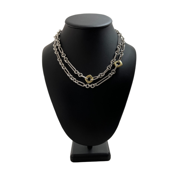 David Yurman Sterling Silver 18k Yellow Gold Figaro Link Necklace + Montreal Estate Jewelers