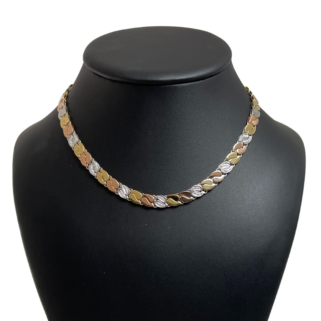 Italian Chimento Diamond Tri Colored 18k Gold Reversable Necklace