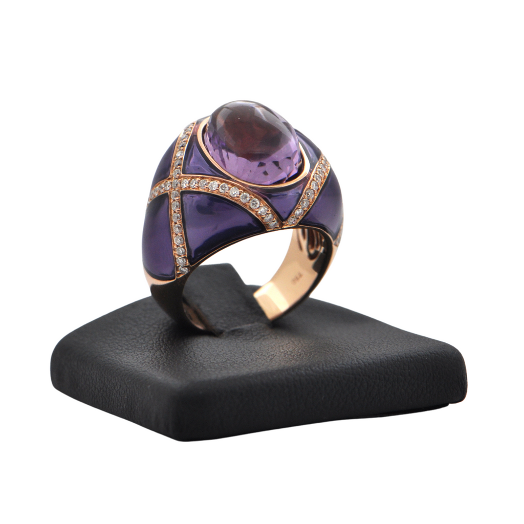 Vintage Amethyst and Diamond 18K Rose Gold Ring