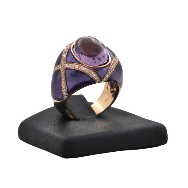 Vintage Amethyst and Diamond 18K Rose Gold Ring + Montreal Estate Jewelers