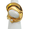 Modernist 'Demaret' White Fire Opal and Diamond 18K Yellow Gold Ring + Montreal Estate Jewelers
