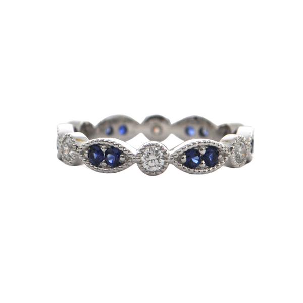 Daisy Exclusive 18K White Gold Sapphire and Diamond Eternity Band + Montreal Estate Jewelers