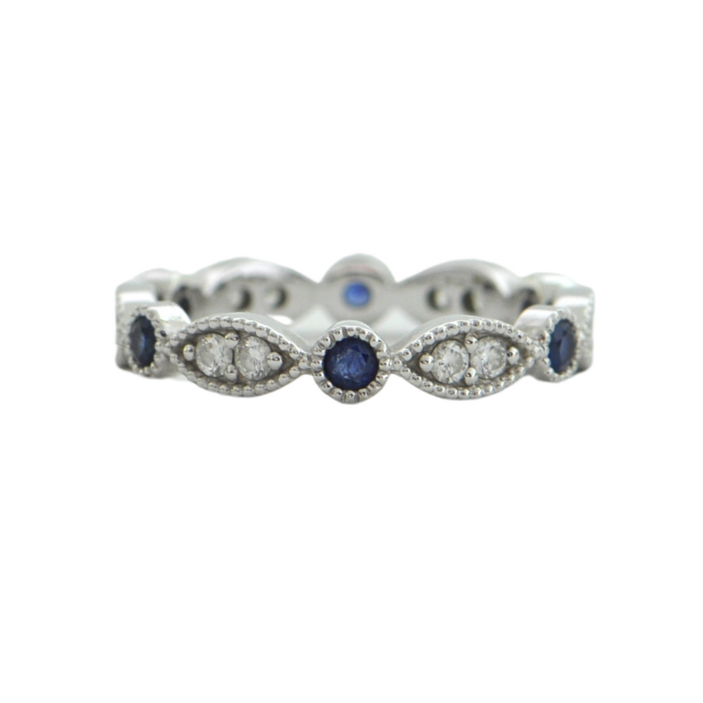 Daisy Exclusive Diamond and Sapphire 18K White Gold Eternity Band
