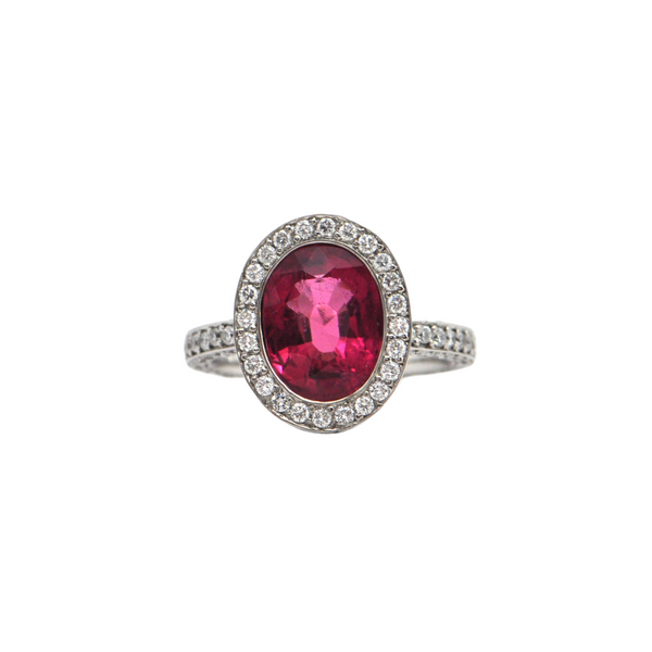 5.01ct Rubellite and Diamond 18k White Gold Ring + Montreal Estate Jewelers