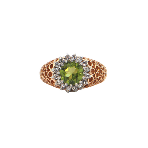 Vintage Peridot and Diamond 14K Gold Ring + Montreal Estate Jewelers