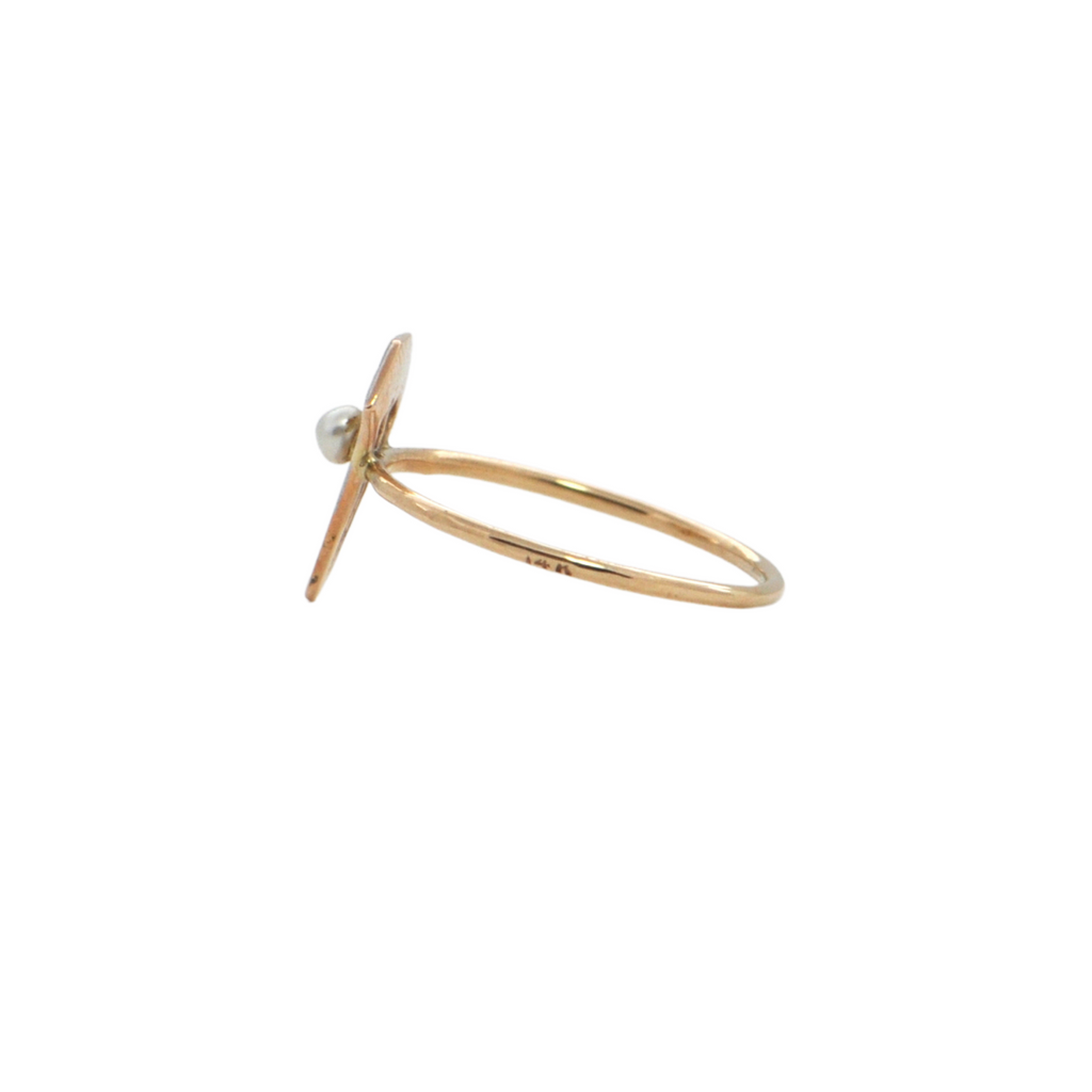 Art Deco Pearl 14K Gold Stickpin Ring + Montreal Estate Jewelers