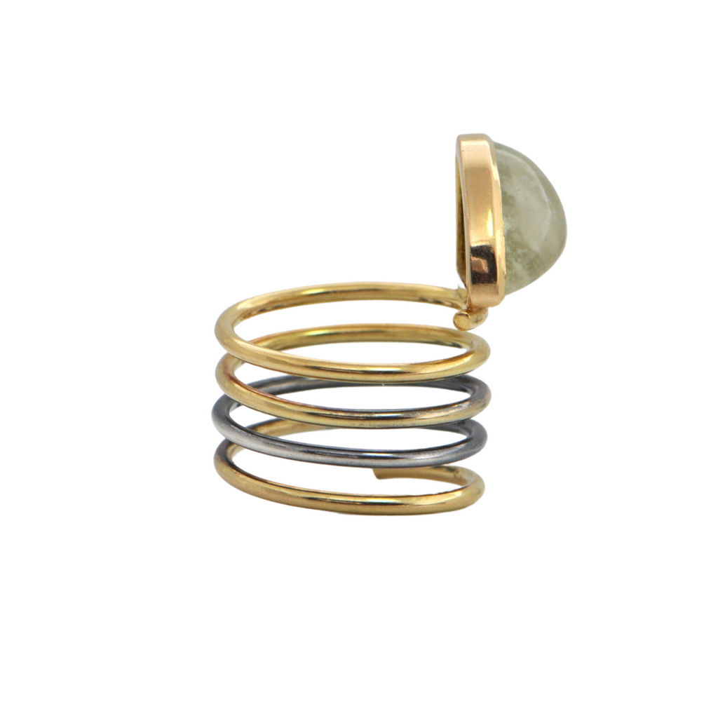 Chrysoberyl 18K Gold and Sterling Silver Coil Ring + Montreal Estate Jewelers